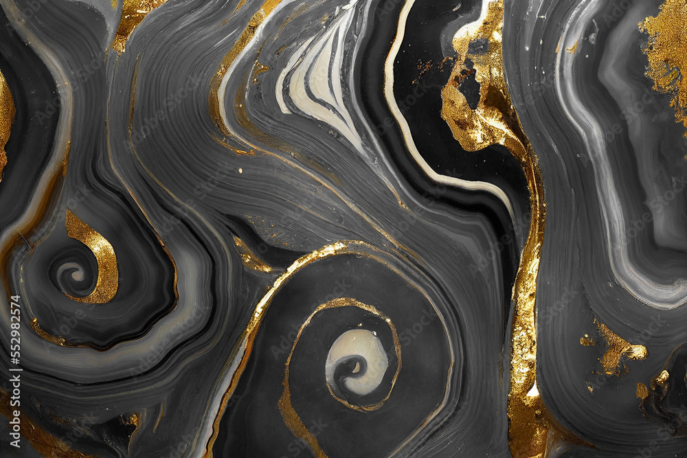 Splendid luxury abstract black and gold background in alcohol ink technique. Generative AI. 