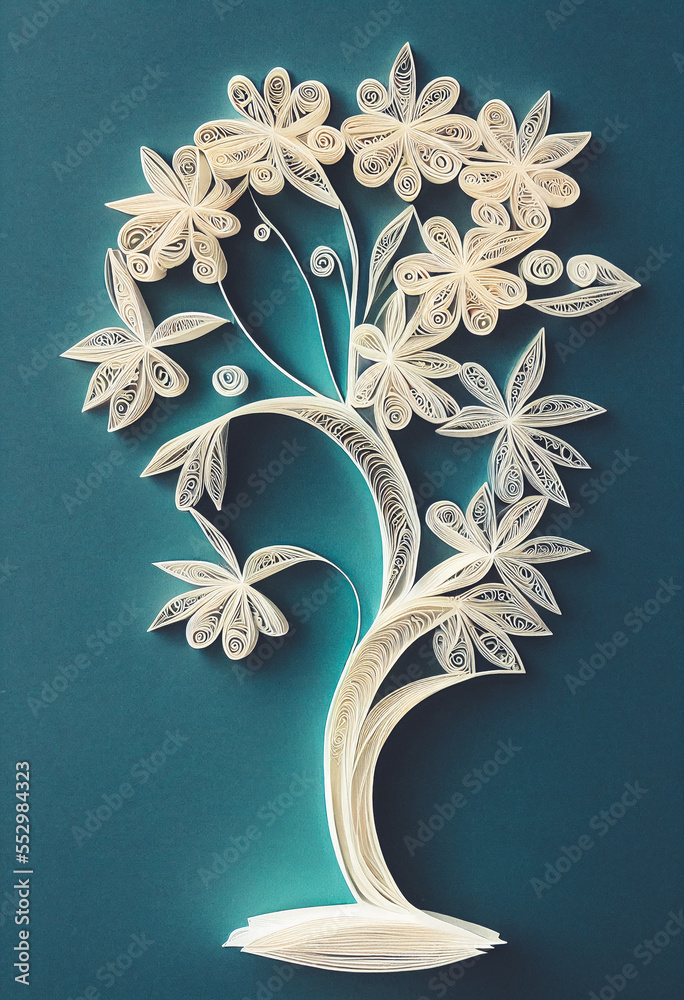 Splendid paper quilling flower in digital art . Generative AI. 