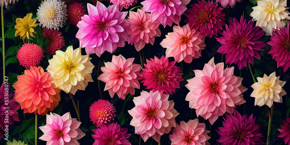 Dahlia flower banquet beautiful spectacular flower arrangement background. Generative AI. 