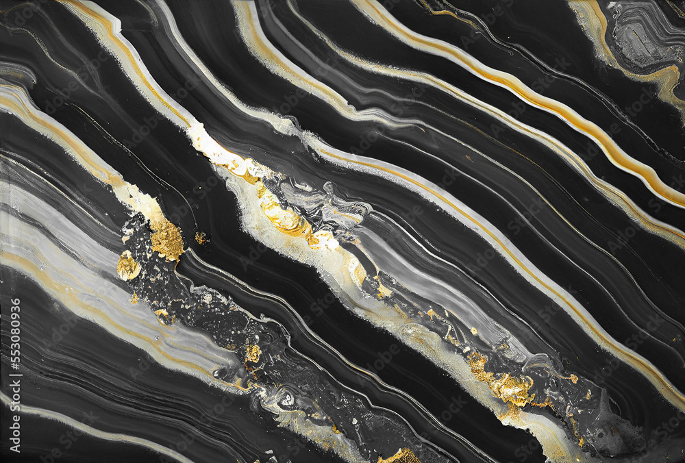 Splendid luxury abstract black and gold background in alcohol ink technique. Generative AI. 