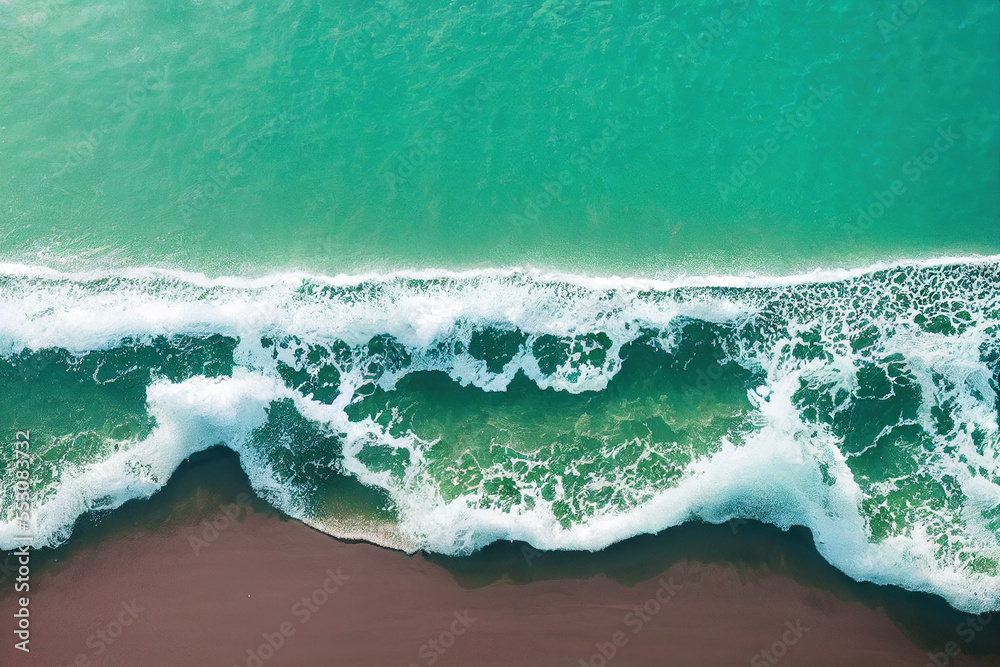 Spectacular top view from drone photo of beautiful pink beach. Generative AI. 