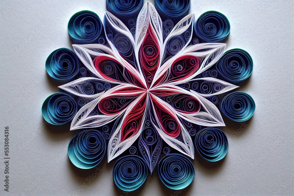 Splendid paper quilling flower in digital art . Generative AI. 