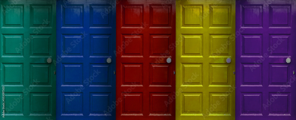 Collage of vintage doors painted in different colors