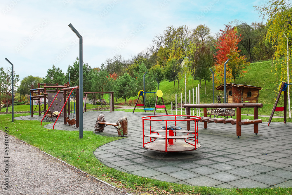 View of childrens playground on autumn day