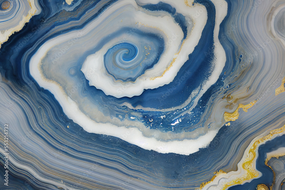 Splendid blue and gold luxury abstract artwork in alcohol ink technique. Generative AI. 