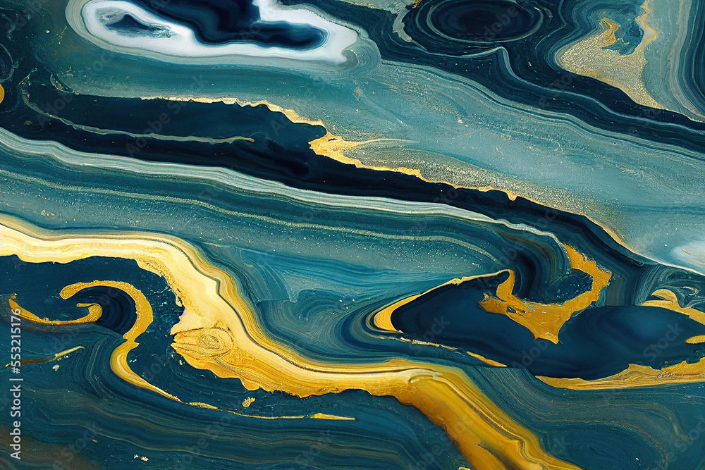 Splendid blue and gold luxury abstract artwork in alcohol ink technique. Generative AI. 