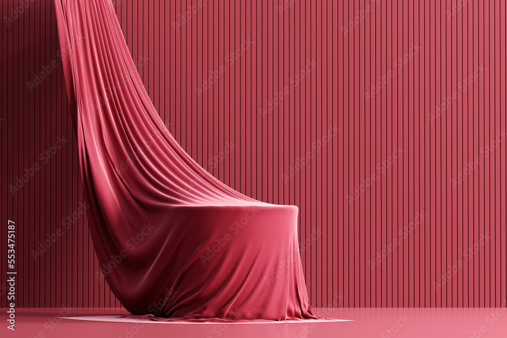 Abstract still life elegance red velvet podium platform product showcase with curtain 3d rendering