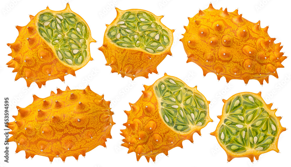 Kiwano isolated on white background with clipping path, collection