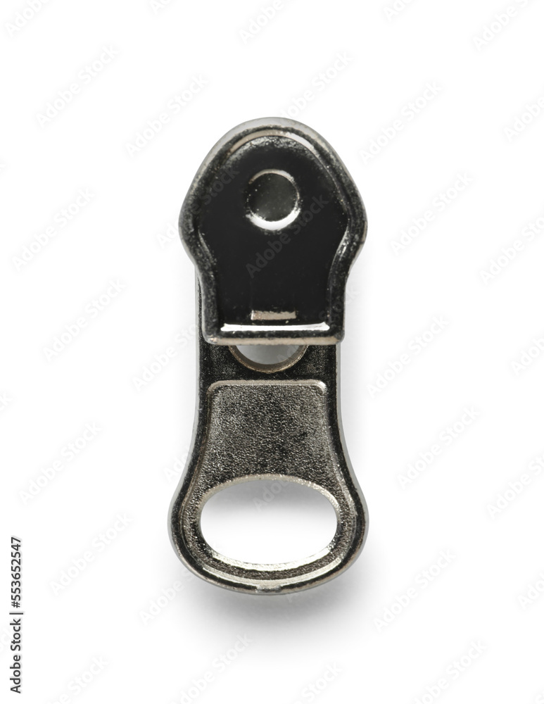 Metal zipper on white background