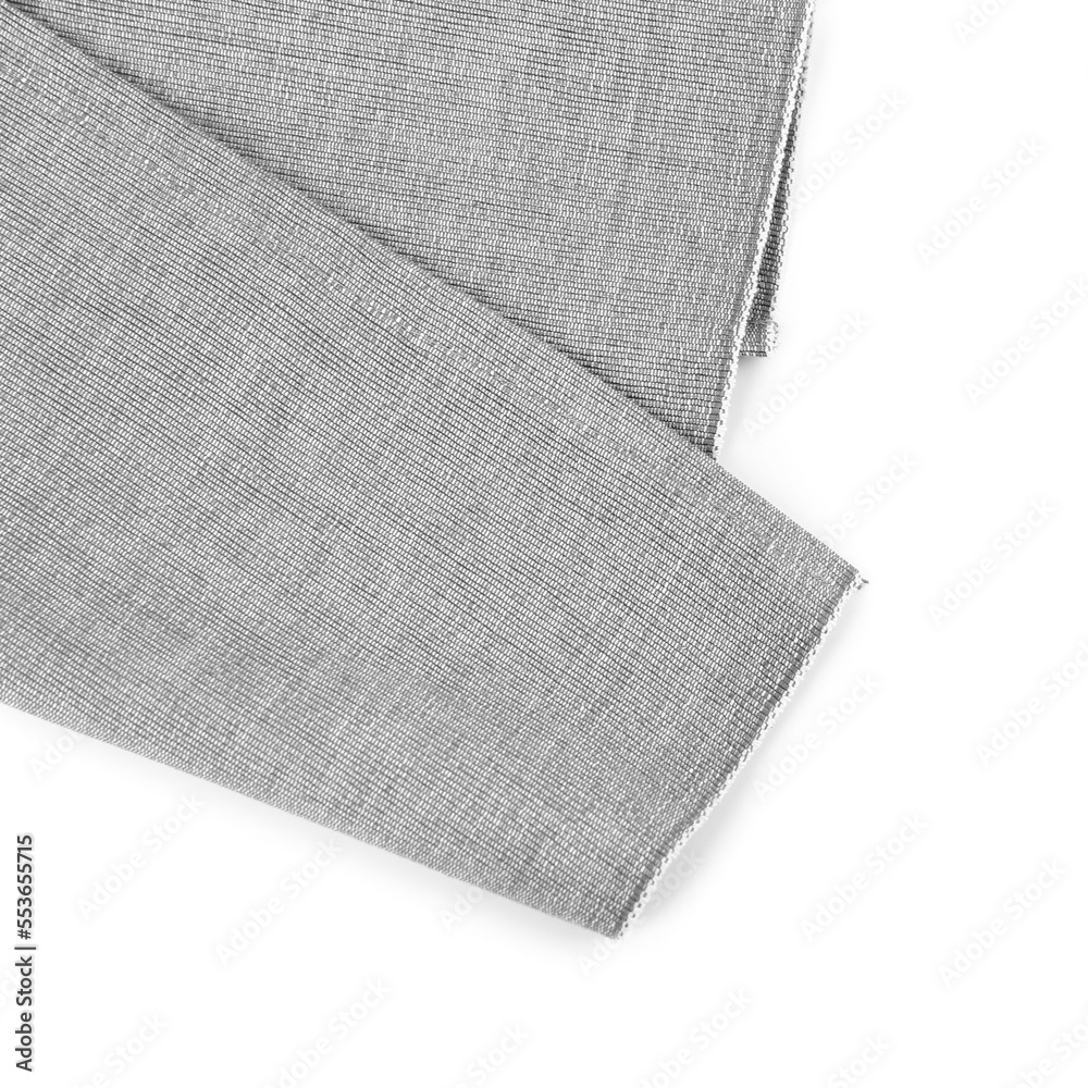 Grey napkin on white background, closeup