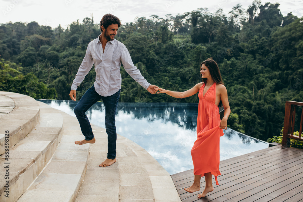 Happy couple in love at luxury resort