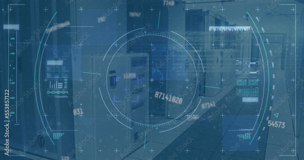 Image of scope scanning and data processing over empty office