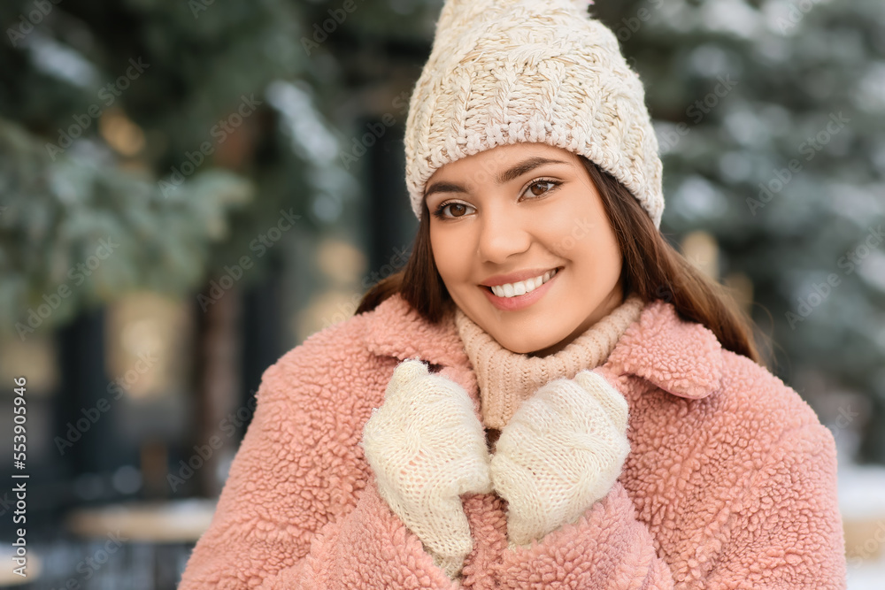 Portrait of fashionable woman on cold winter day