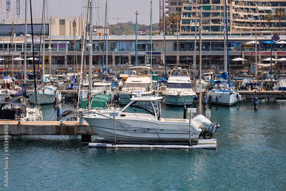 View of beautiful yachts at pier