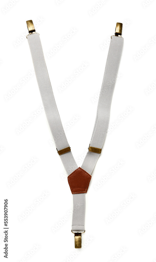 Grey suspenders on white background