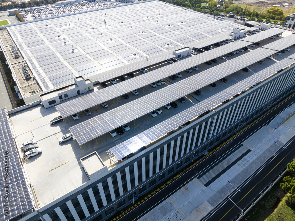 solar panels on factory rooftop