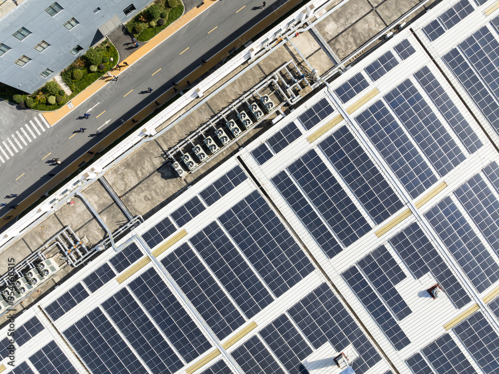 solar panels on factory rooftop