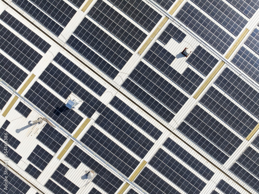 solar panels on factory rooftop