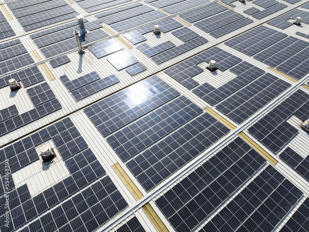 solar panels on factory rooftop