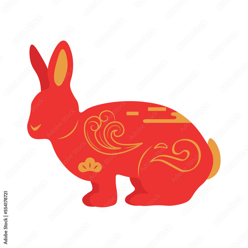 Red Chinese New Year rabbit on white background