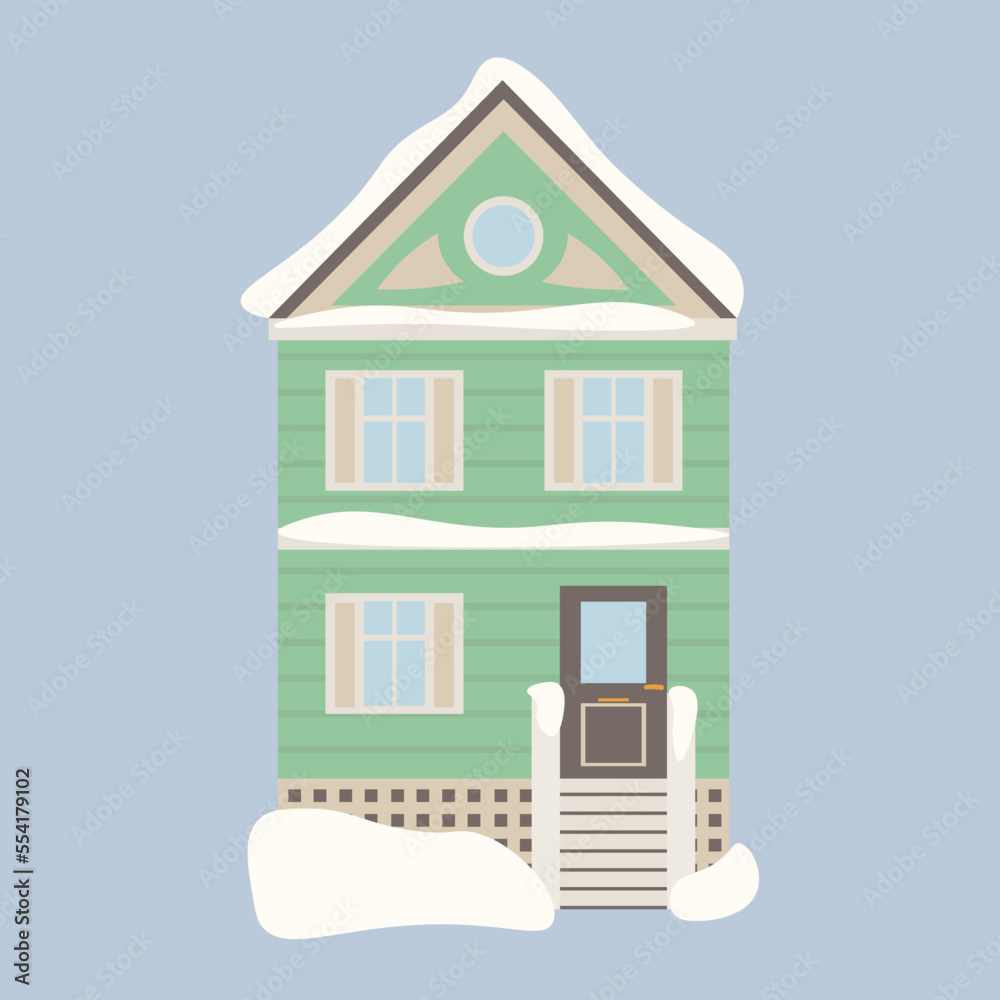 House with snow on grey background