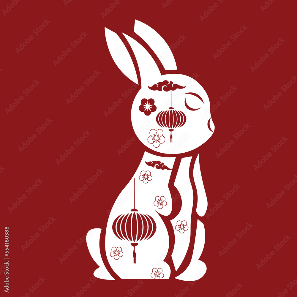 Chinese New Year bunny on red background