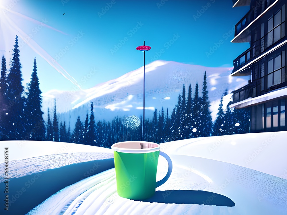 Generative AI,close-up of coffee cup on snow covered field against sky