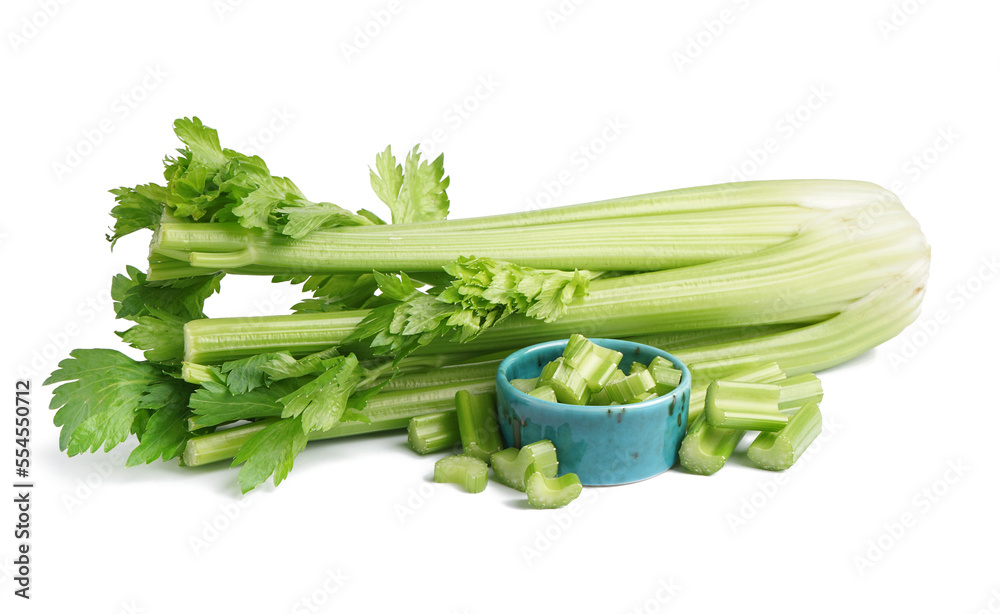 Fresh green celery on white background