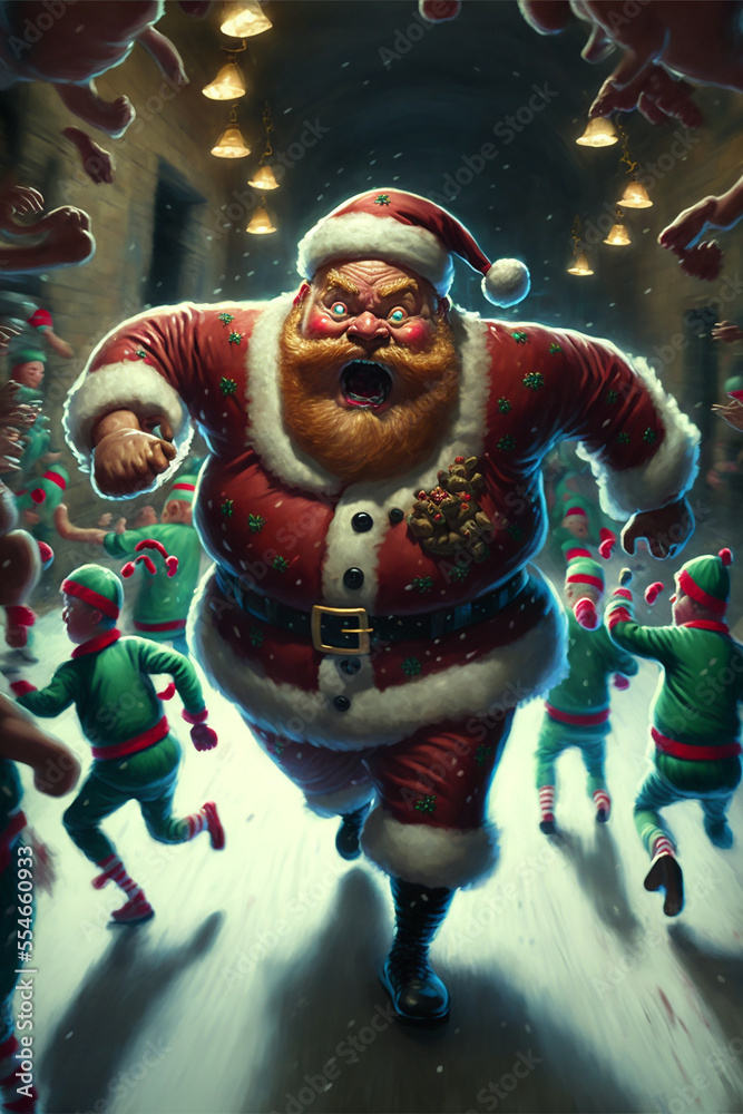 Santa Claus running . Generative Ai