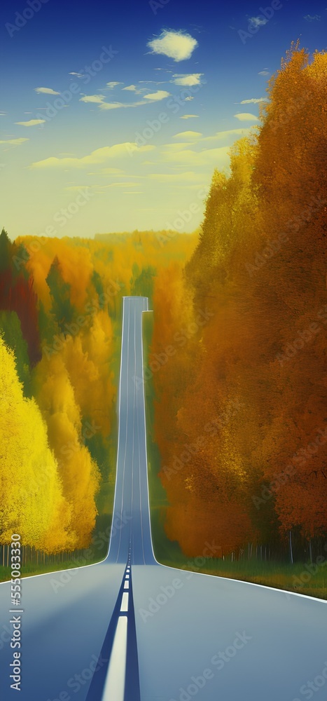 Generative AI,empty road amidst trees against sky during autumn