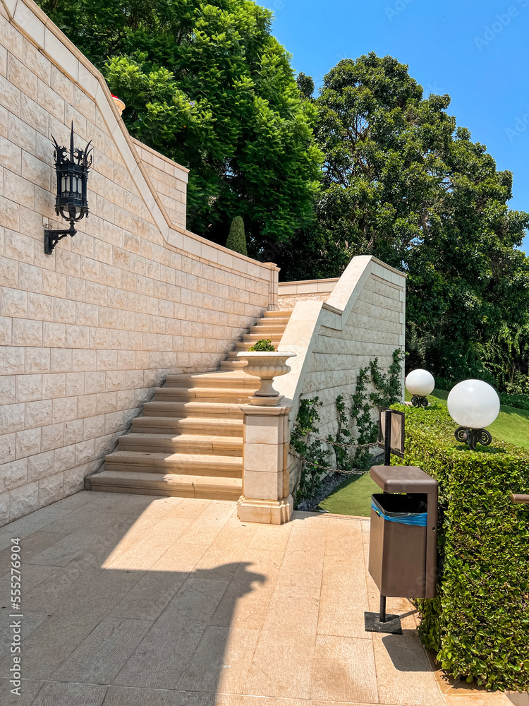 Marble stairs in beautiful park on sunny day