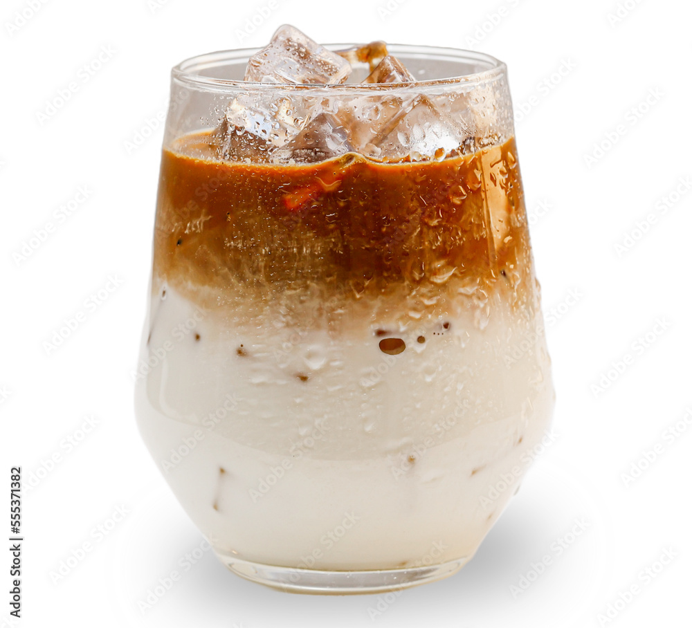 Glass of iced coffee isolated clipping path on white background.