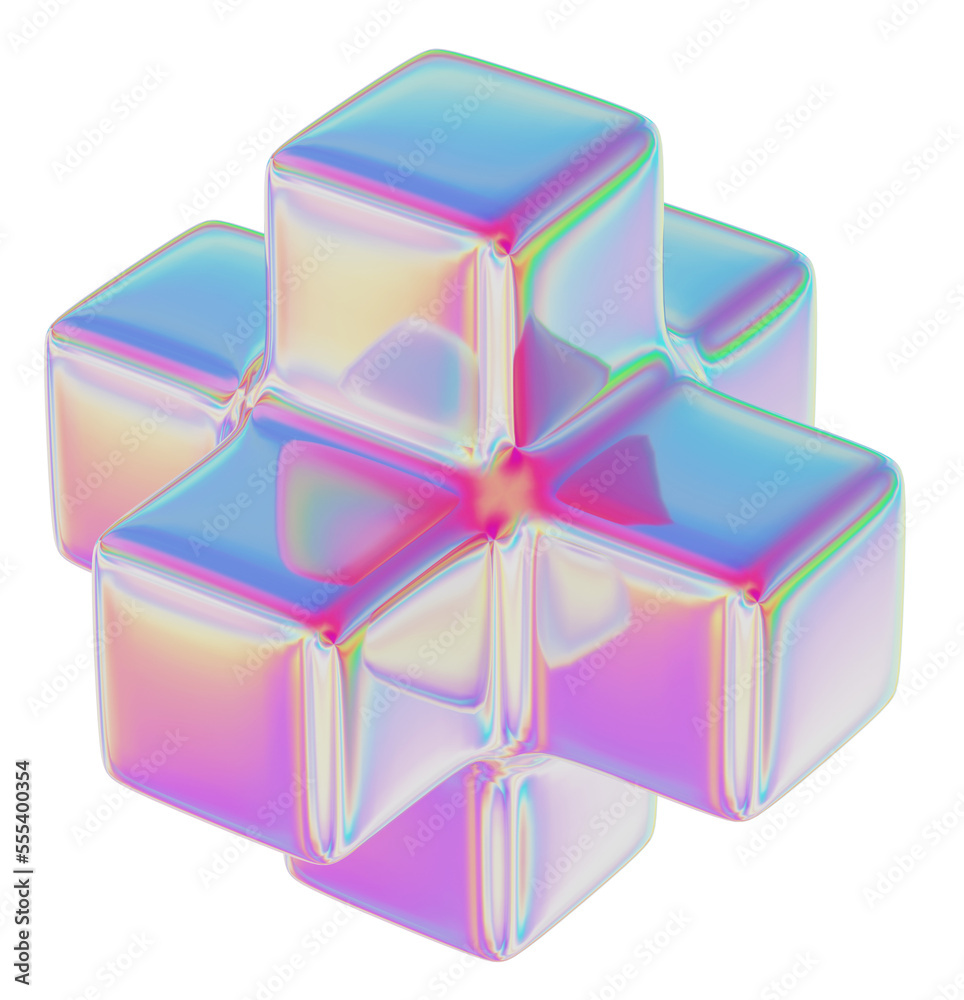 Abstract gradient holographic geometric shape, 3d rendering