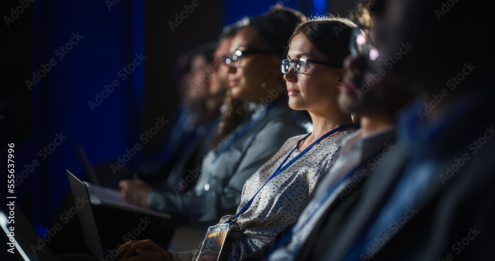 Young Psychologist Attending an International Cognitive Behavioral Therapy Seminar. Specialist Using