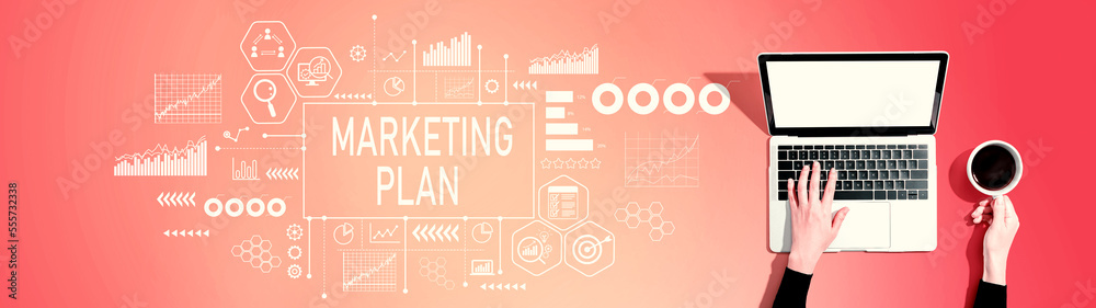 Marketing plan theme with person using a laptop computer