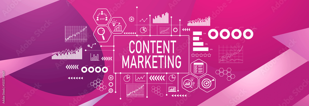 Content marketing theme on a geometric pattern background