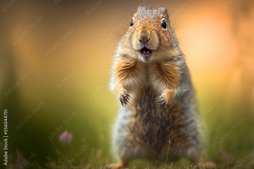 Hamster expresses emotions. Funny hamster with an open mouth. Digital art