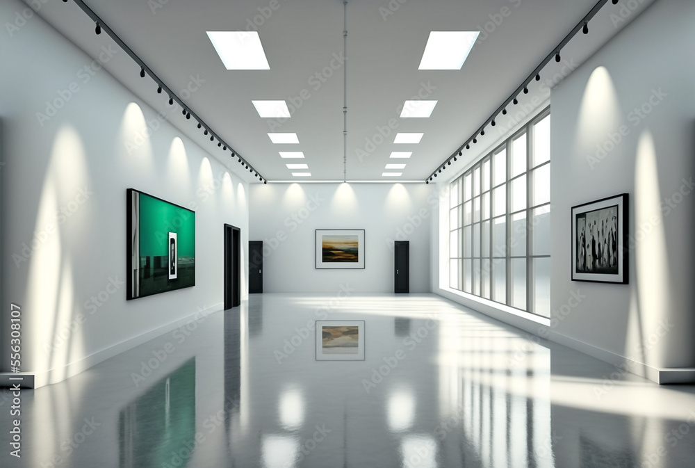 Painting exhibition, modern art gallery, expo hall, printable illustration