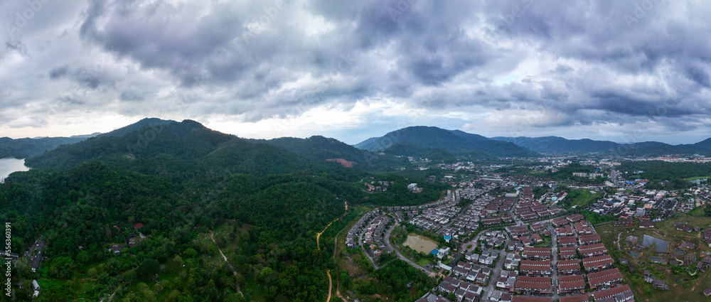 New development real estate. Aerial view of residential houses and driveways neighborhood during day