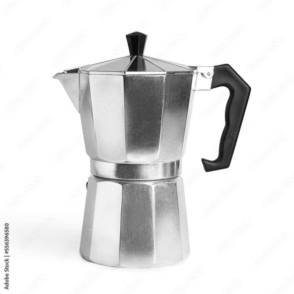 Geyser coffee maker on white background