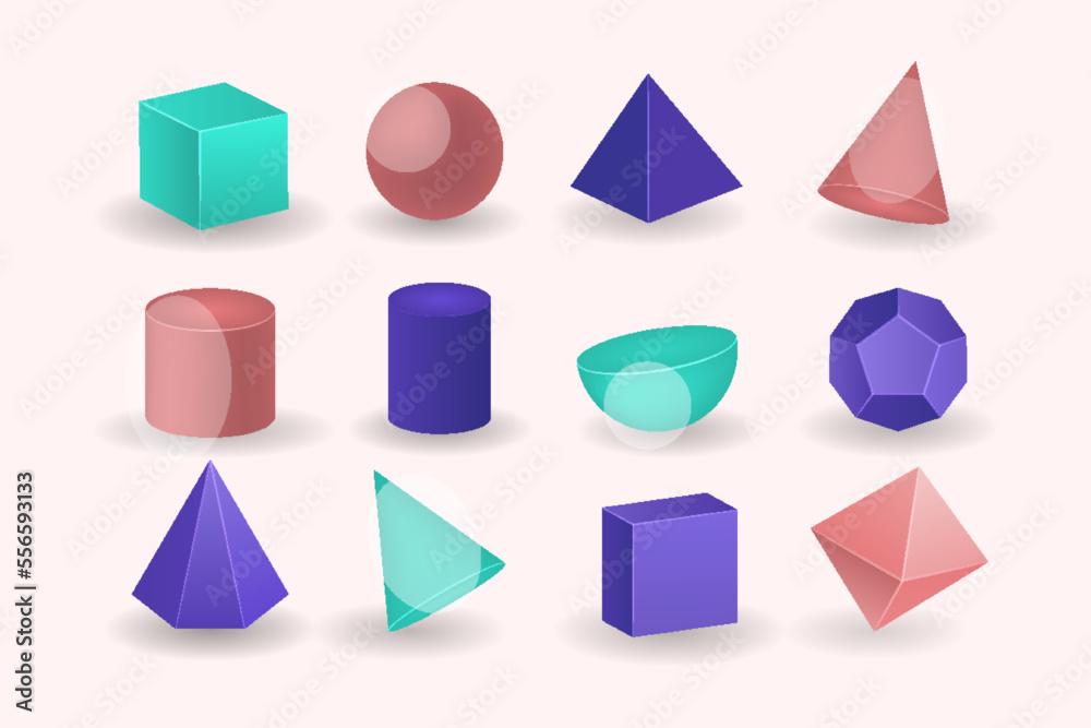 Geometric shapes in 3d effect Vector illustration