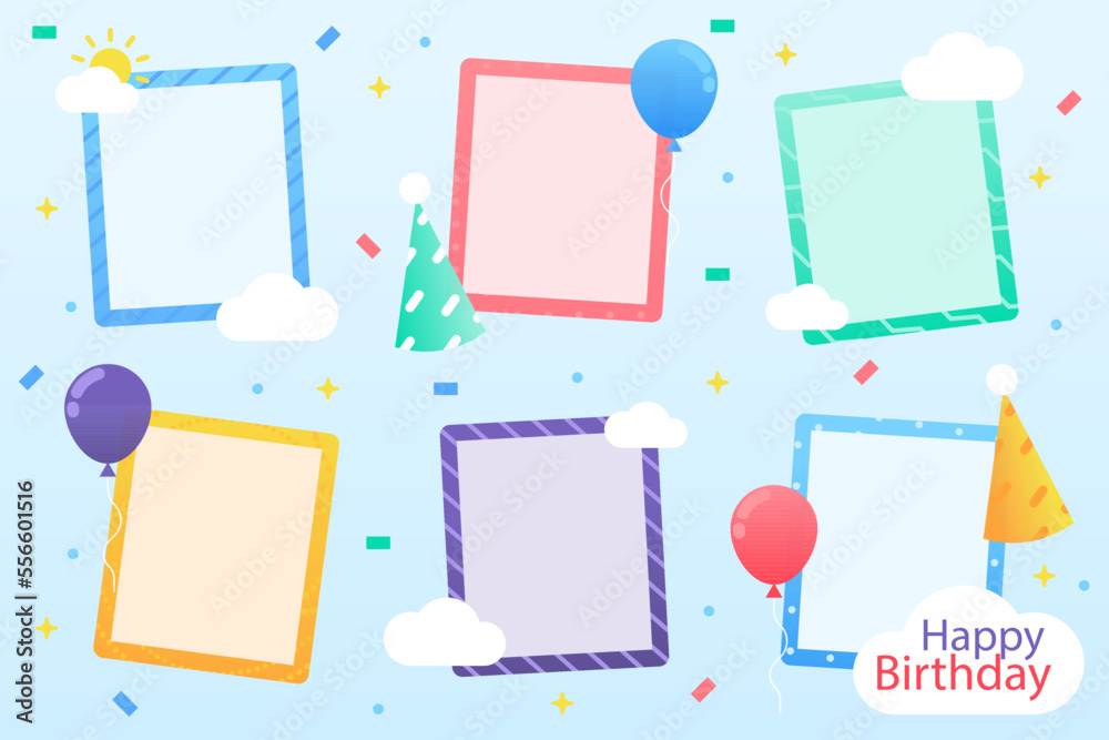 Birthday collage frame collection in flat design Vector illustration.