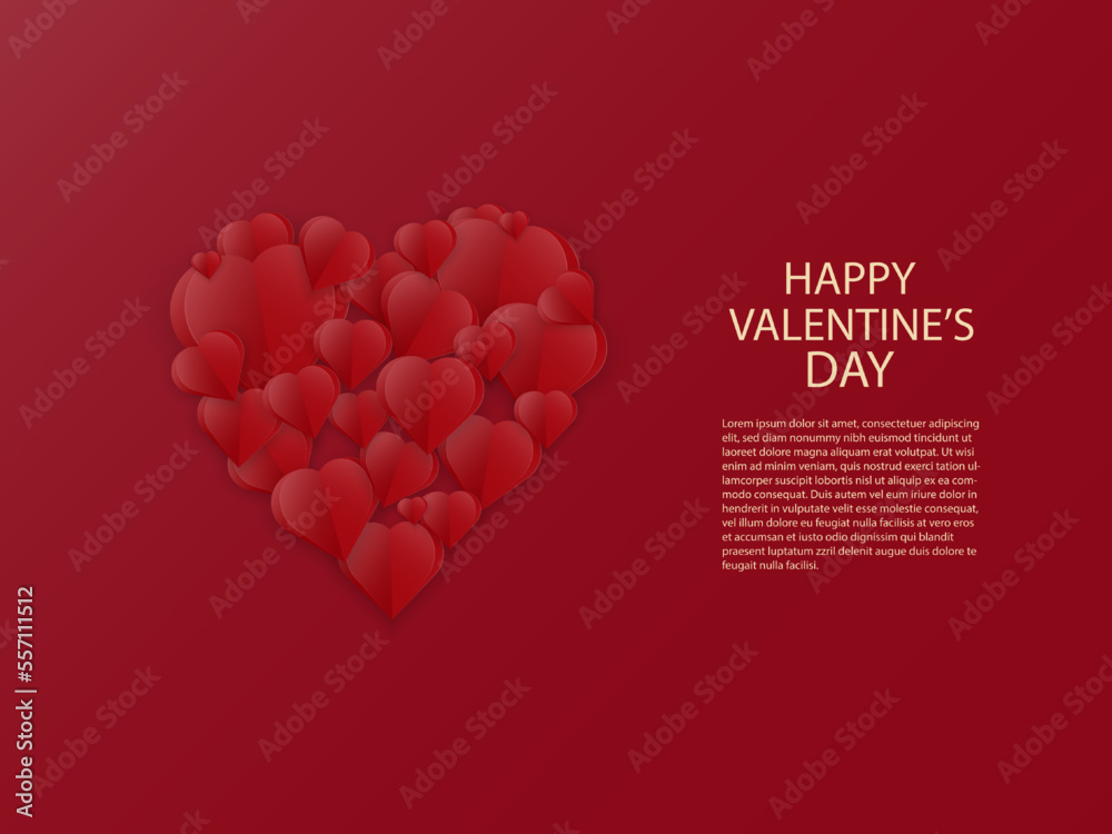 Red Heart paper cut on red background  with copy space for text ,Vector illustration for wallpaper ,