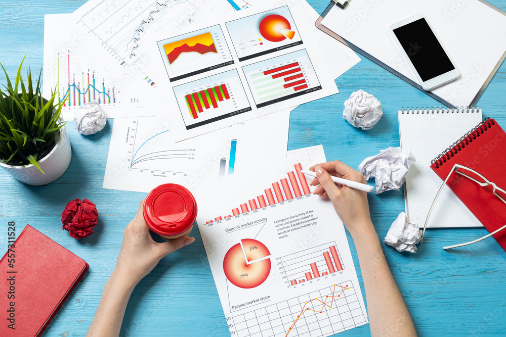 Corporate consultant analyze financial diagram