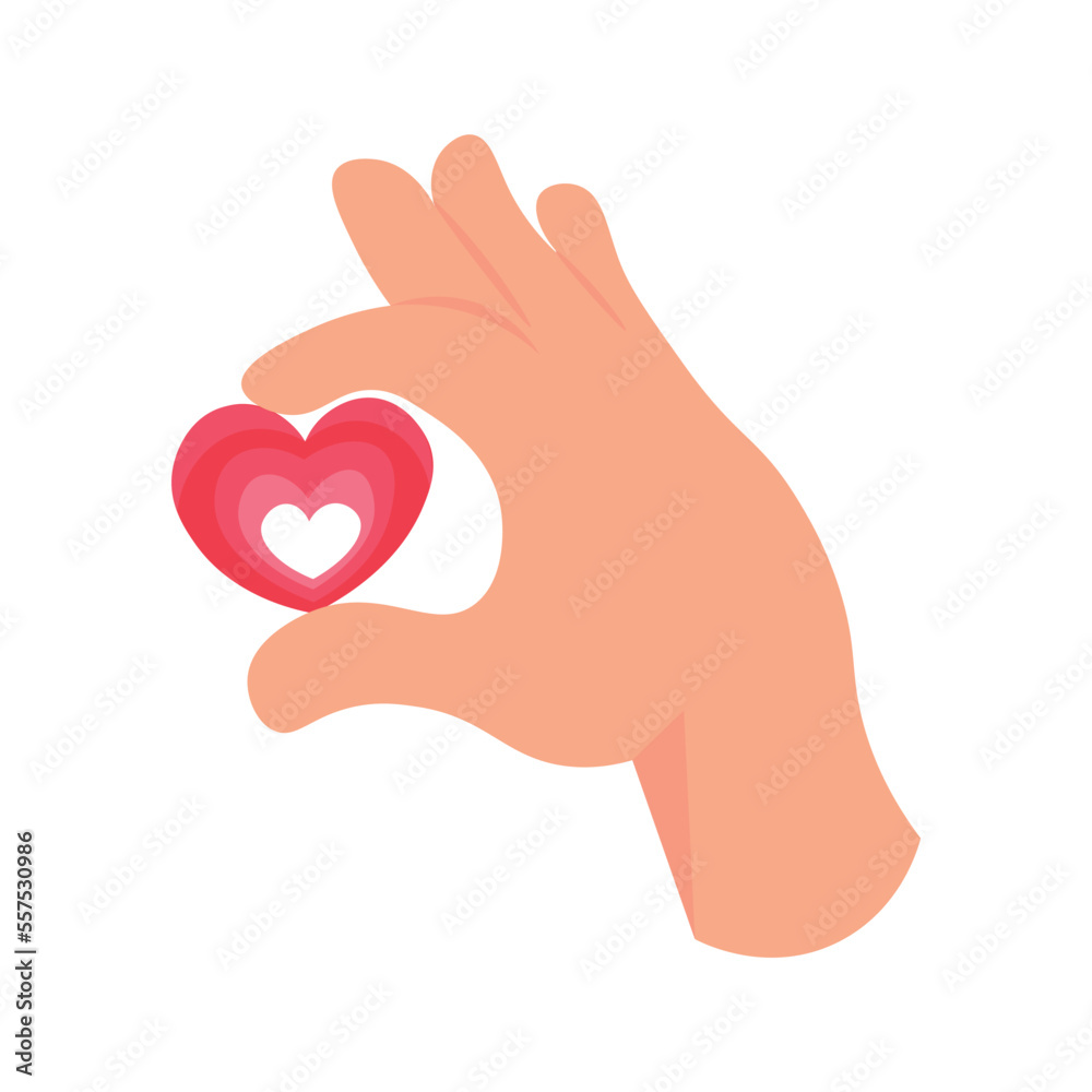 Human hand holding heart shape on white background