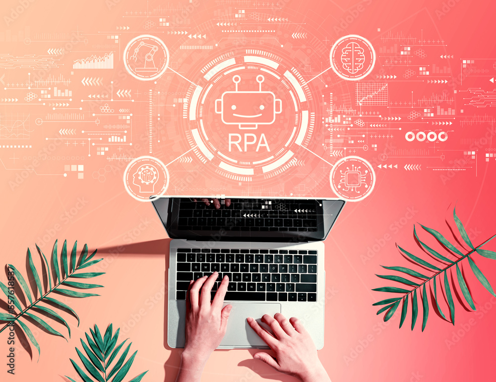 Robotic Process Automation RPA theme with person using a laptop computer