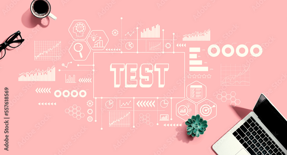 Test theme with a laptop computer on a pink background