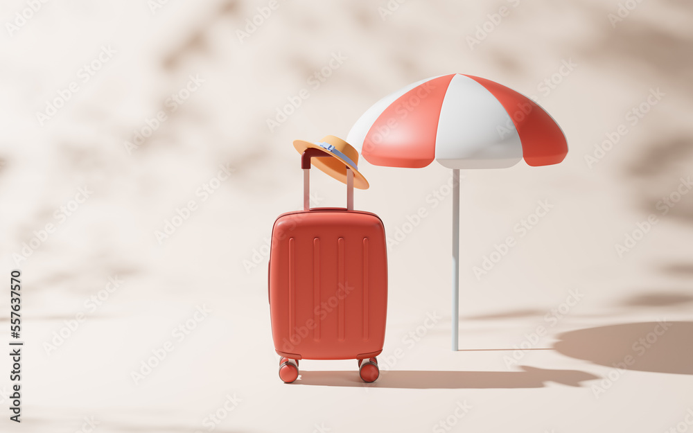 Cartoon style luggage with travel theme, 3d rendering.