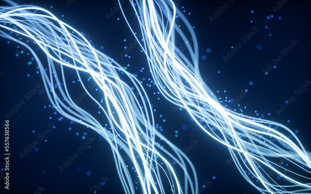 Abstract wave gradient curves and particles, 3d rendering.