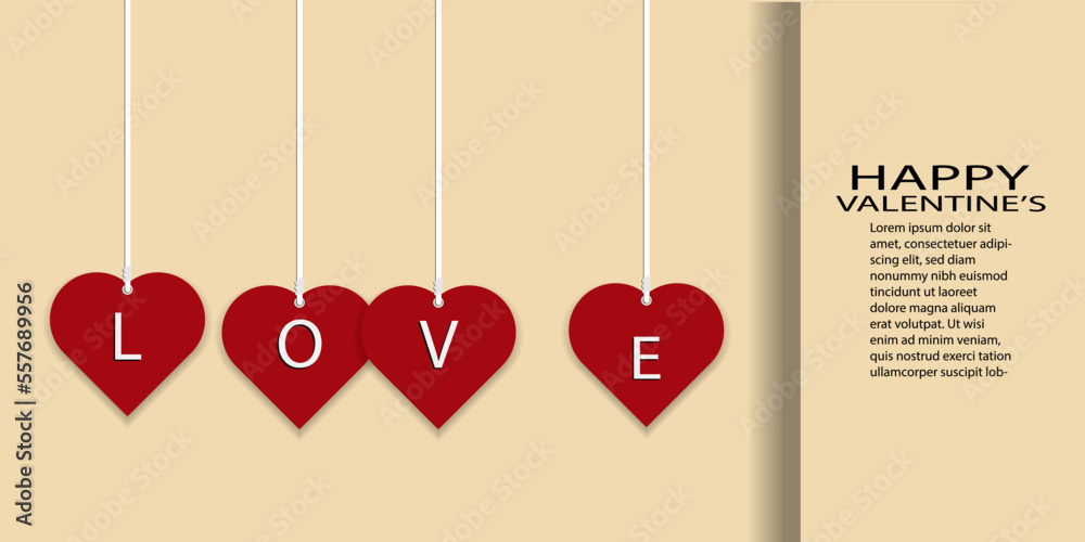 Red Heart paper cut on red background  with copy space for text ,Vector illustration for wallpaper ,